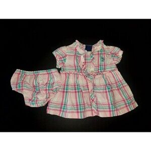 US Polo Girls Dress Size 0-3 Months Diaper Cover White Pink Green